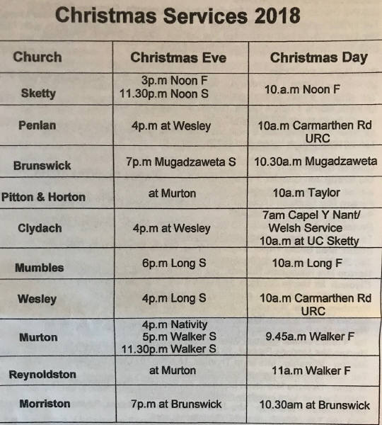 Christmas services 2018